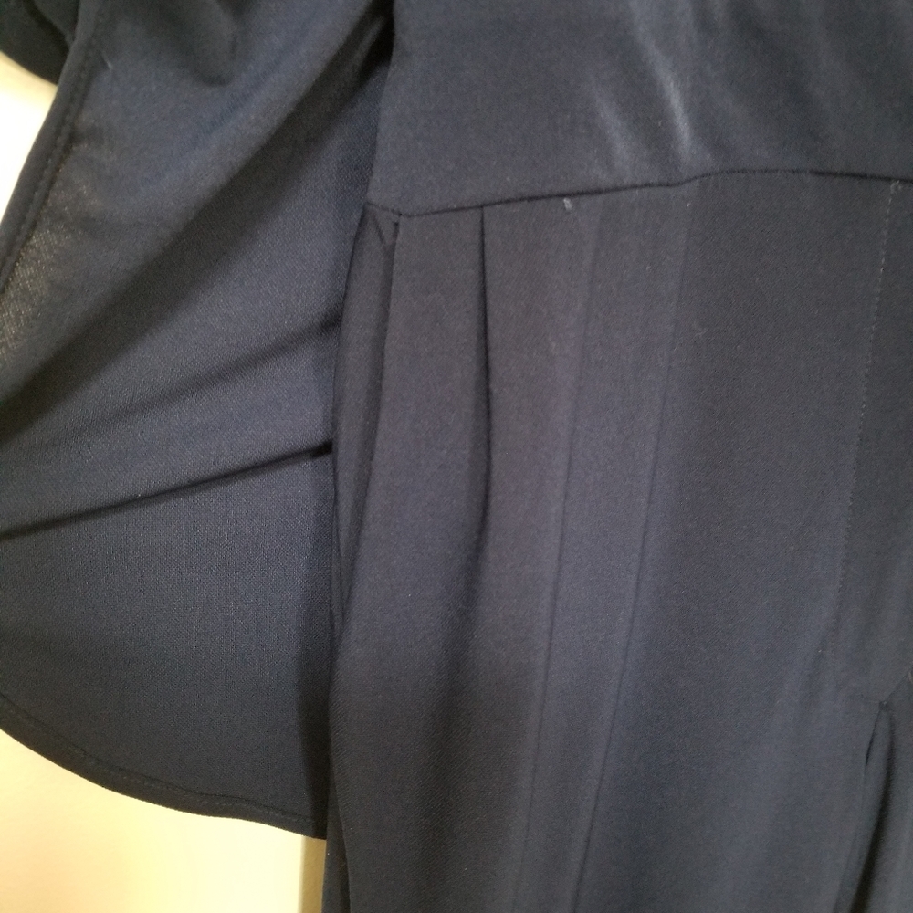 New Neiman Marcus Navy Blue Jersey Jumpsuit Wide Leg Stretch with Cape Size 8 - Picture 6 of 12